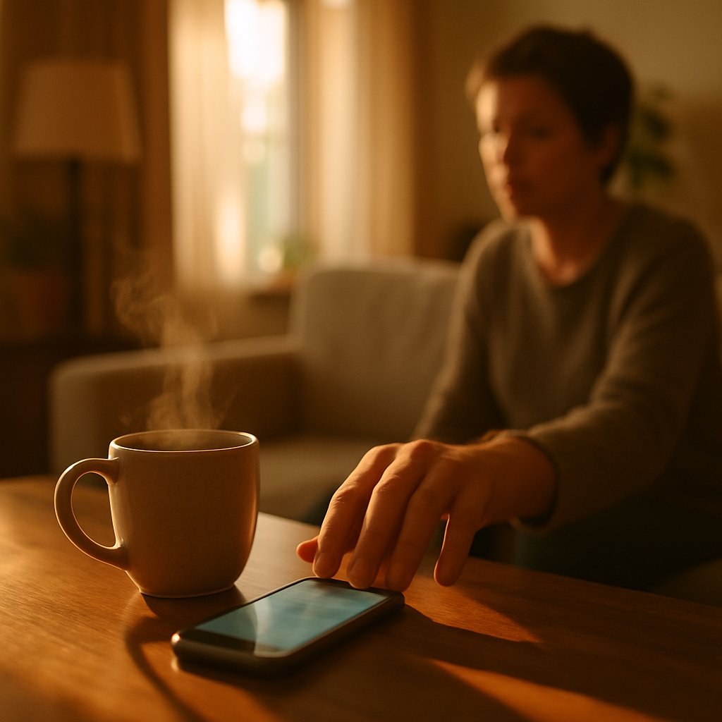 Laptop with email inbox and coffee cup, morning light