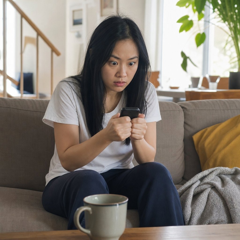 Mara stares at a powered-on burner phone after a romantic text from “KP.”