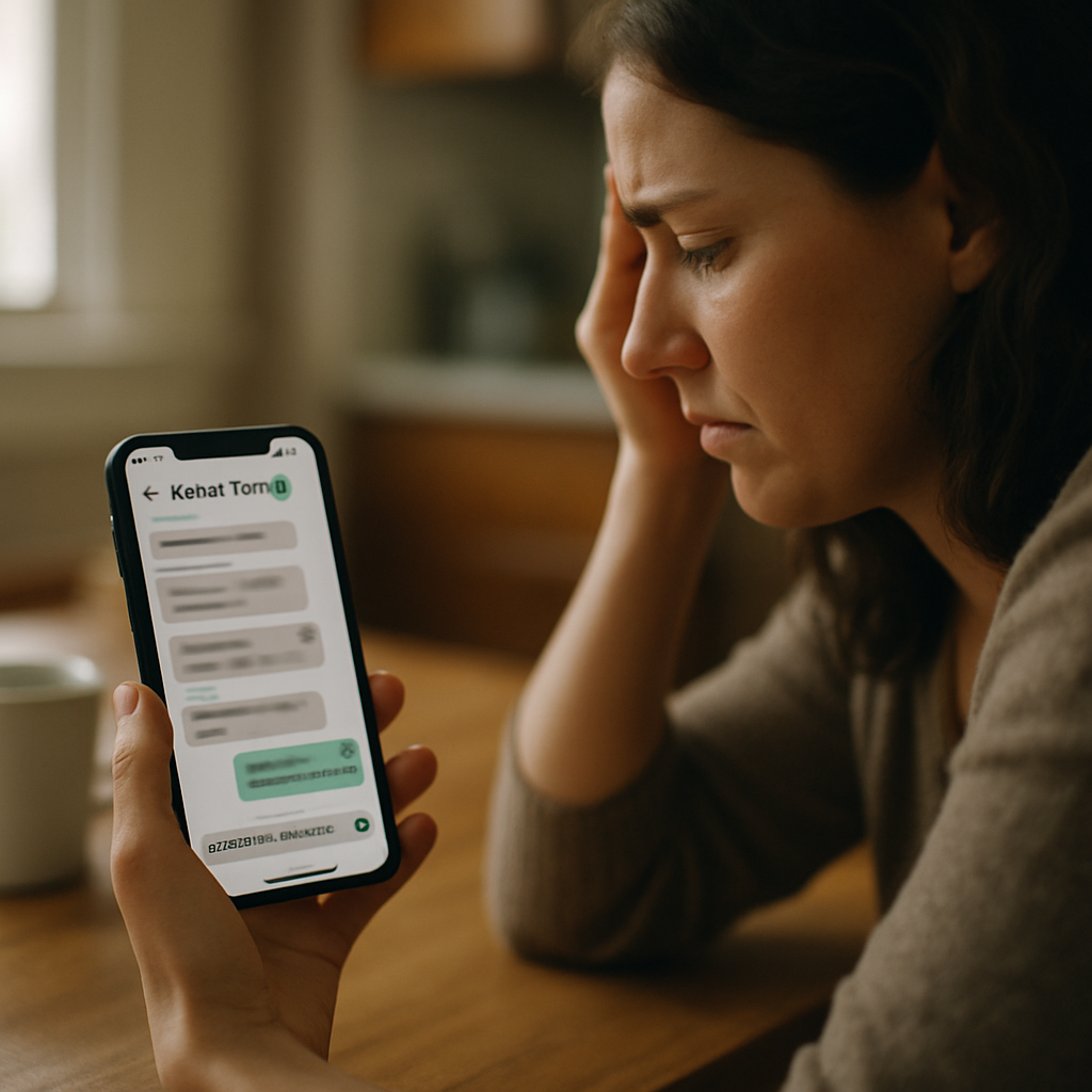 Woman looking at a family group chat assigning Thanksgiving hosting duties.