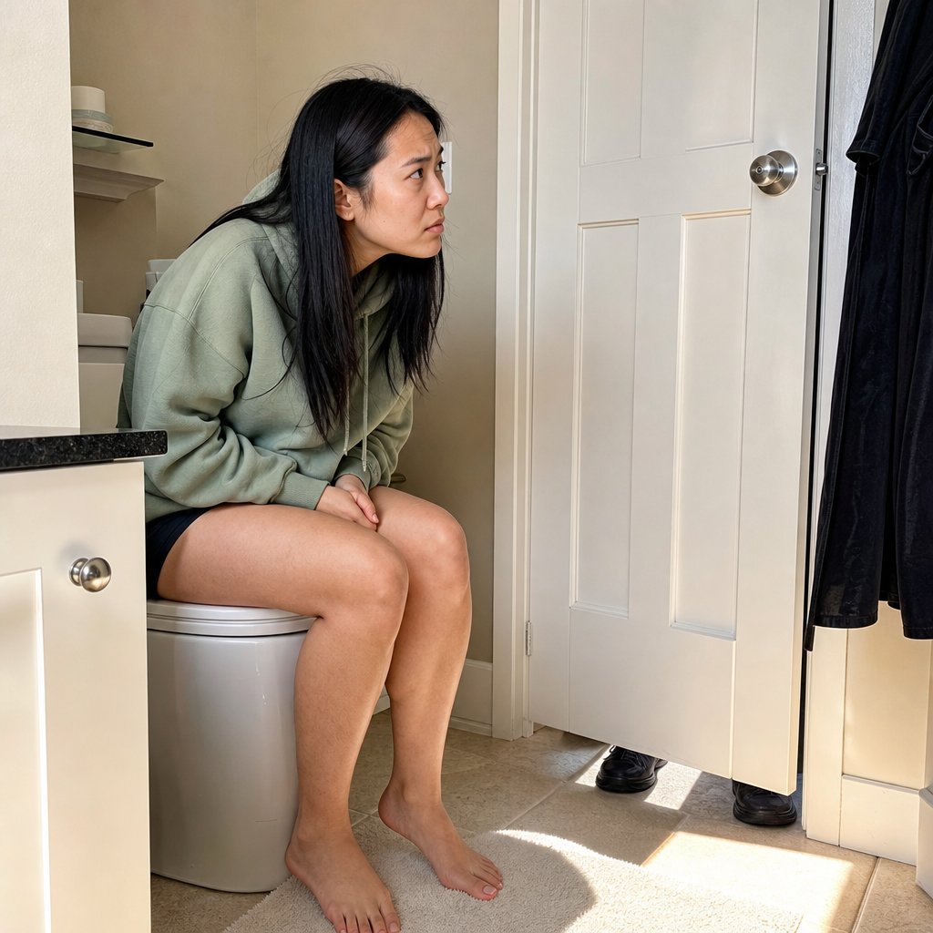 Mara studies the burner’s call log as Evan pauses outside the bathroom door.