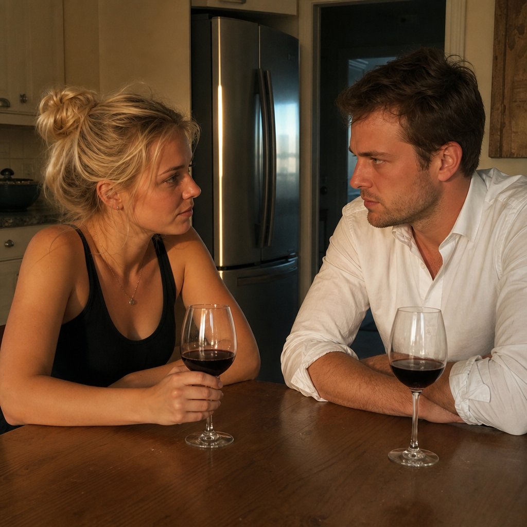 Mara confronts Graham at the table about a dinner charge as he grows tense.