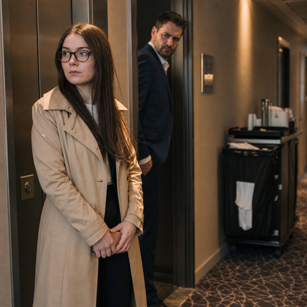 Ivy freezes in a hotel hallway as Mark calls her back into the room.