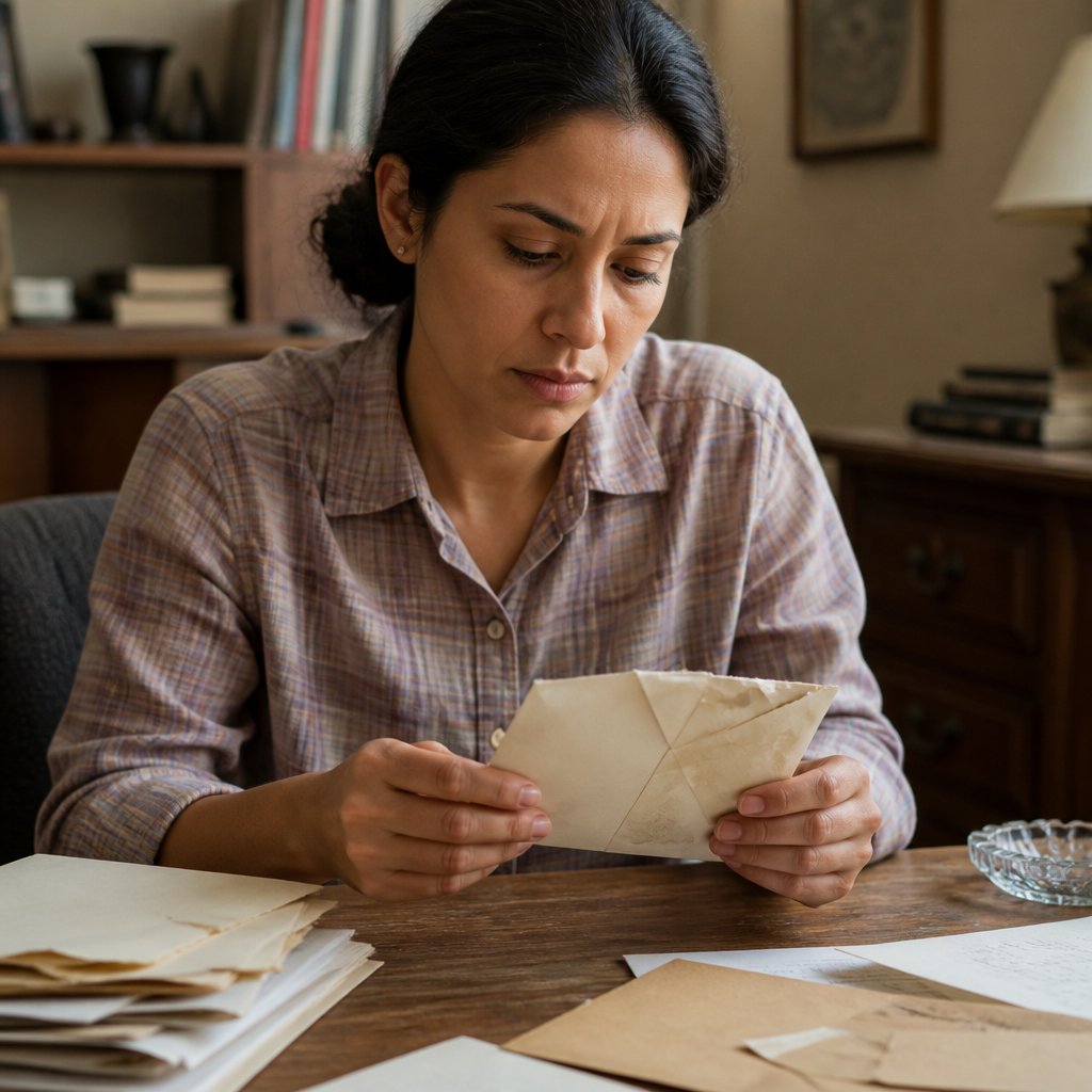 Hands holding a resealed envelope on a wooden desk showing signs of tampering.