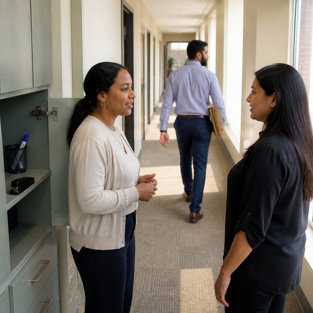Sienna corners Mara near the supply cabinets and asks, too casually, about Dylan’s late-night emails.