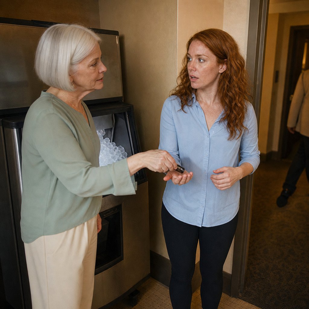 Rochelle discreetly presses a keycard into Marin’s palm in a hotel corridor.