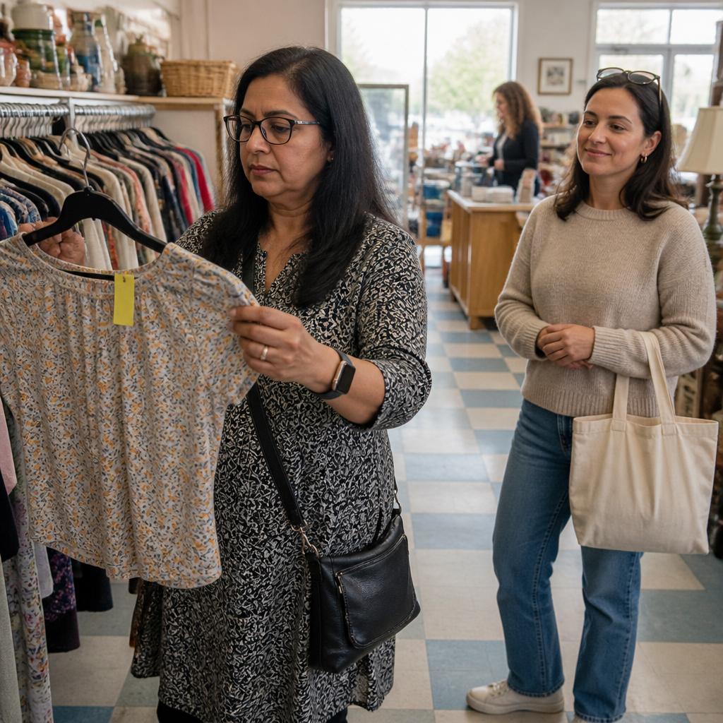 Protagonist sees her blouse on a rack just as another woman arrives.