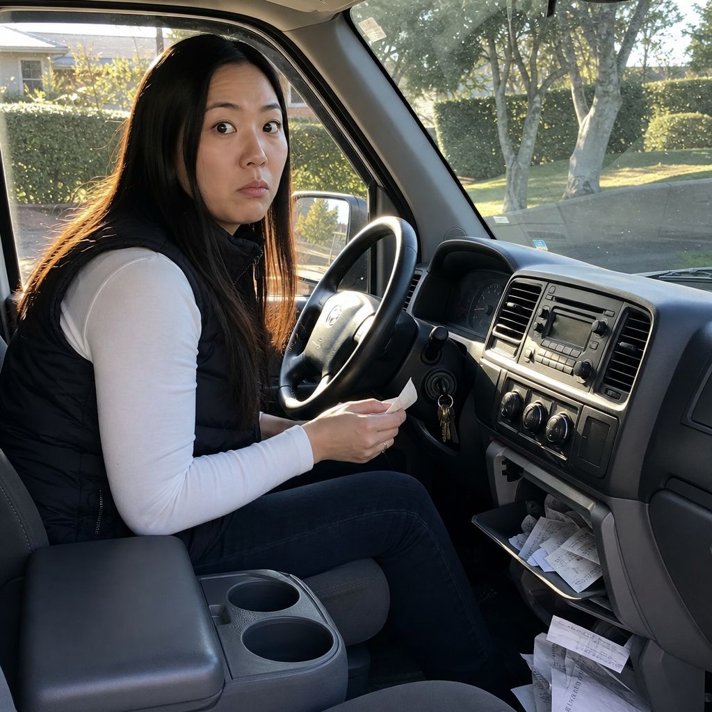 Mara sits in Evan’s truck holding a folded note, glove compartment open.