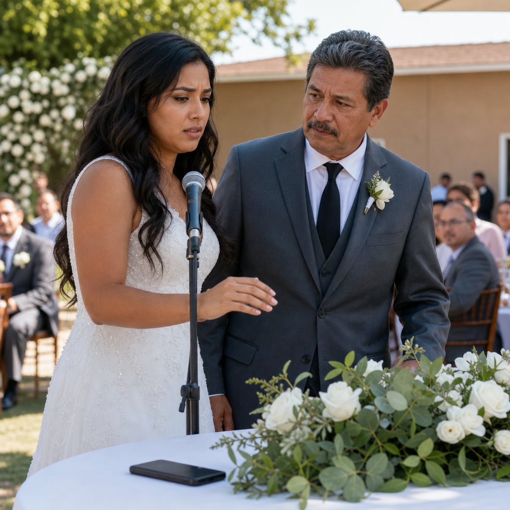 Callie hovers her hand near the microphone, face tight with fear and resolve.