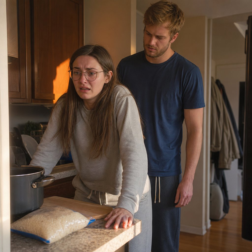 In the kitchen, Ivy freezes as her partner reads the message over her shoulder.