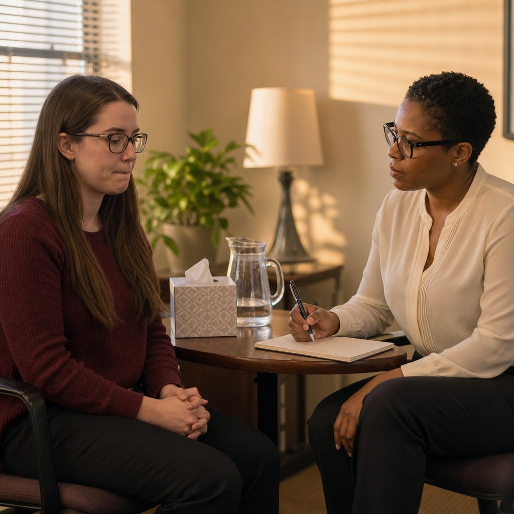 In HR, Ivy sits tense as Talia questions her about being alone with Mark.