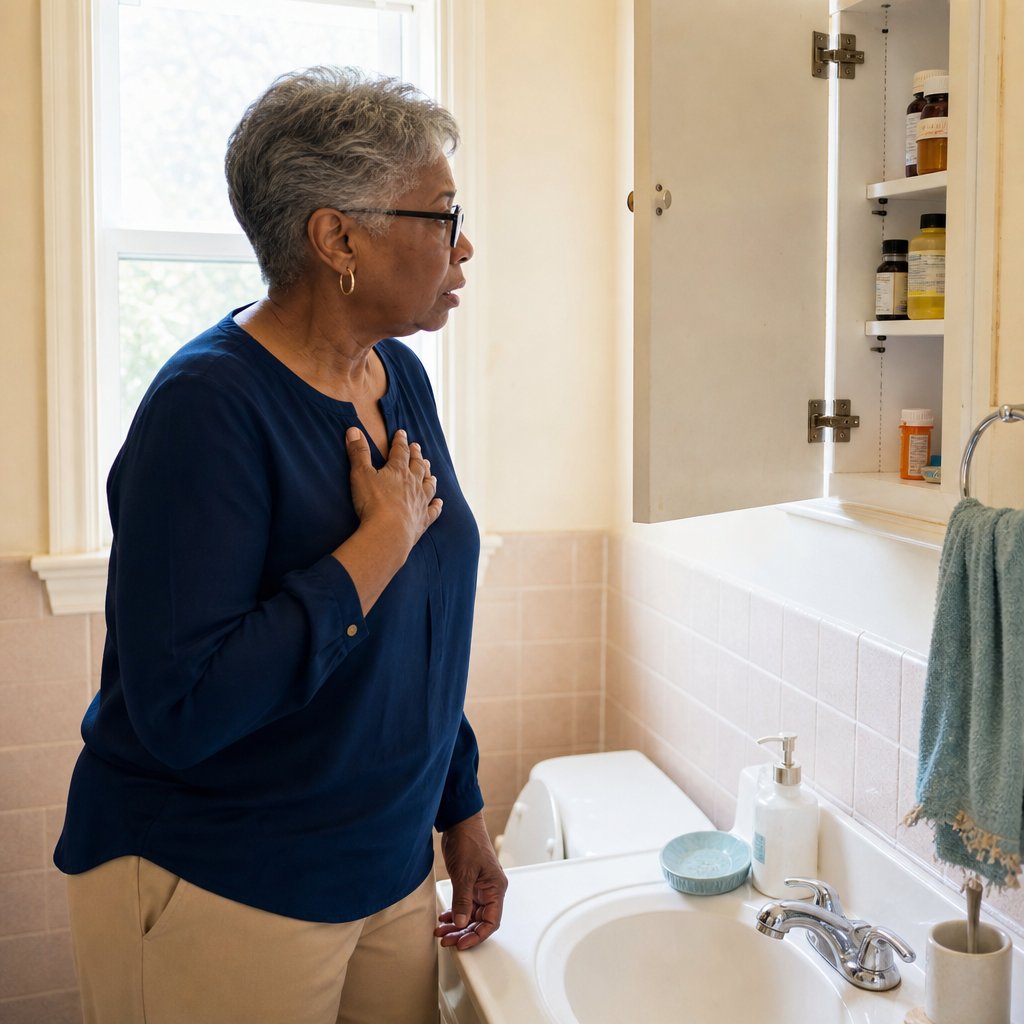 The narrator stares into an open medicine cabinet, shocked by a prescription bottle placed inside.