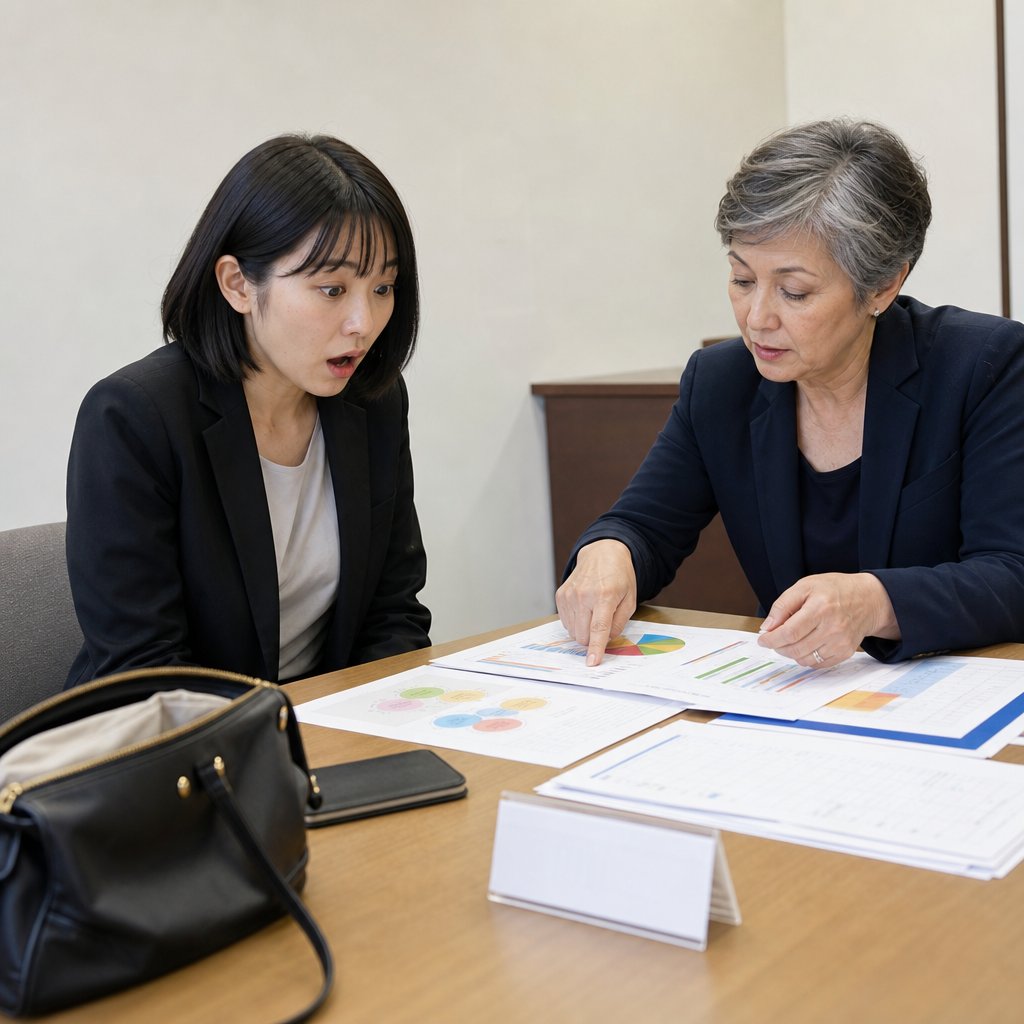 Iris sits with a forensic accountant, stunned as financial documents are reviewed.