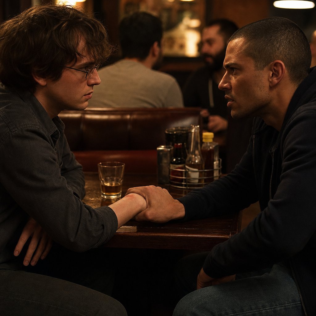 At a bar, Dev grips Iris’s wrist and warns him not to ruin Graham.