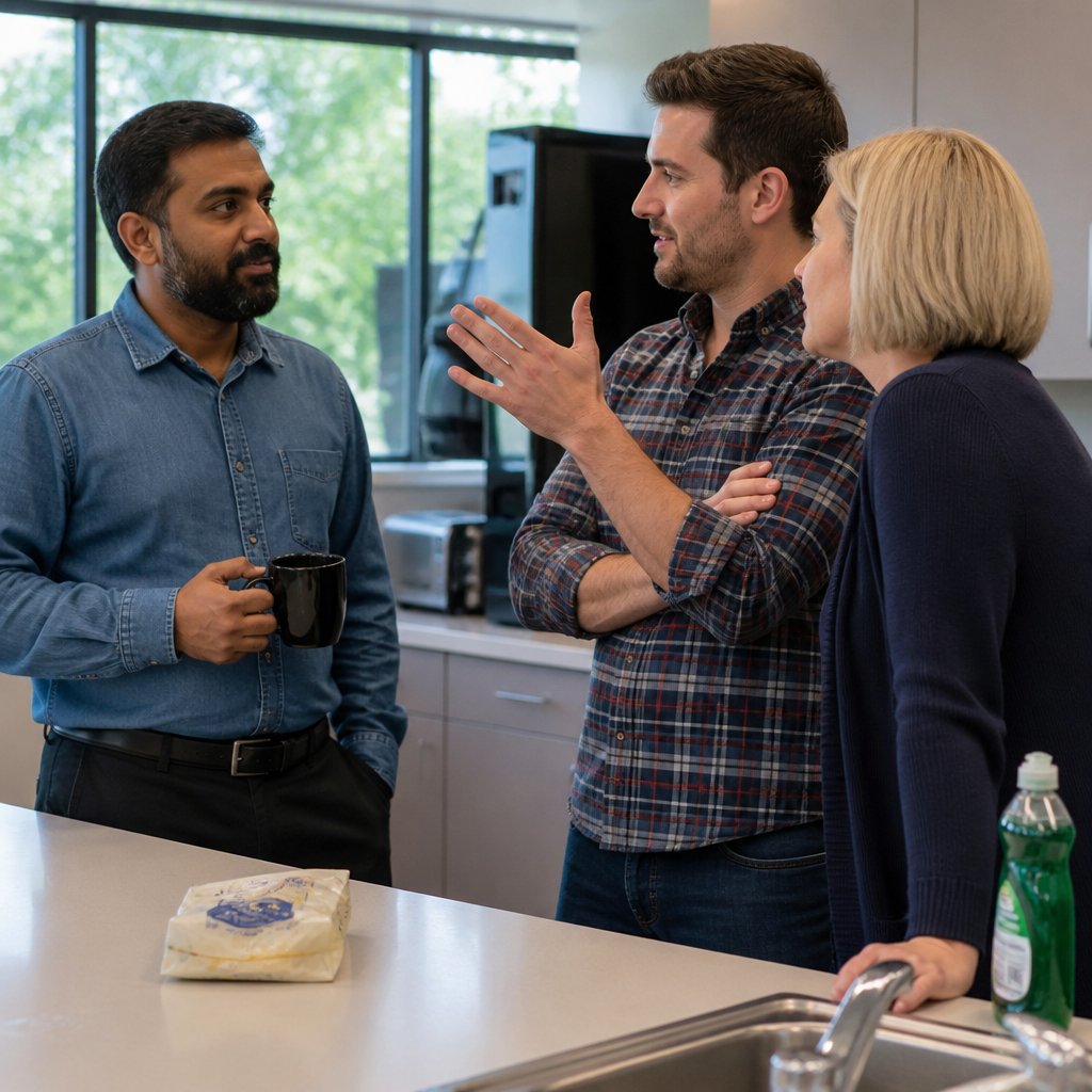 In the break room, Mara overhears gossip about a previous coordinator who got close to Dylan and then disappeared after a reorg.