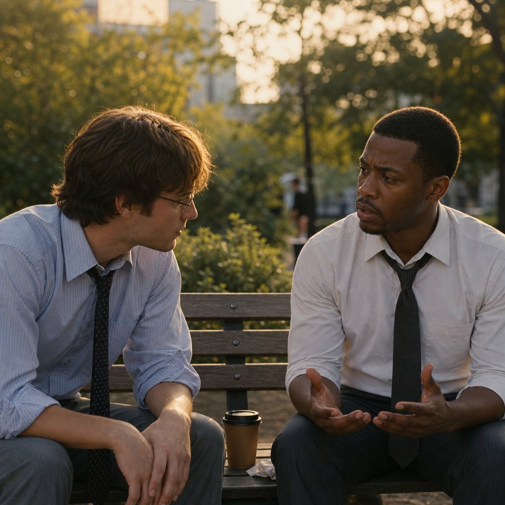 The narrator listens on a park bench as Dev admits the ‘leadership track’ was leverage, not opportunity.