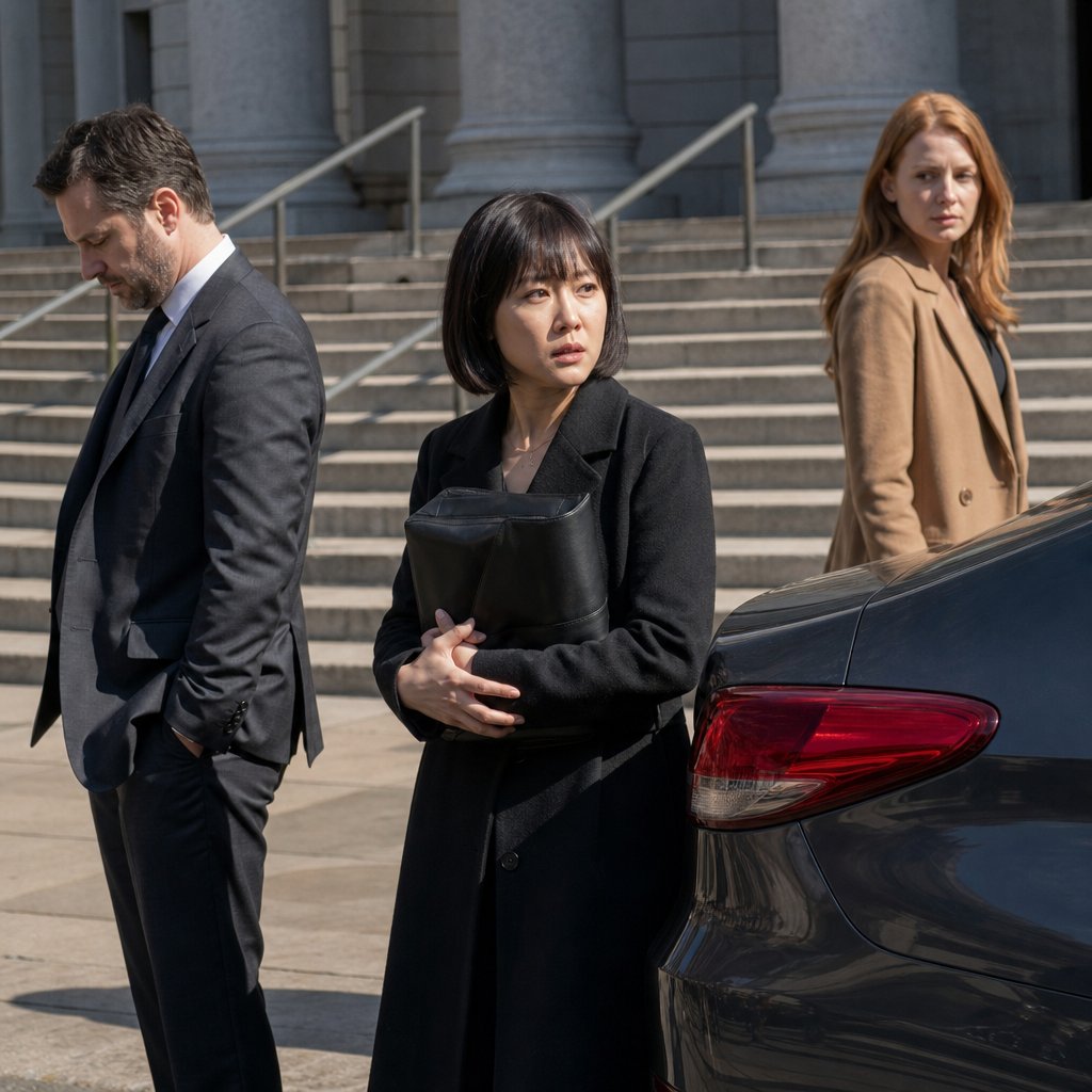 Outside the courthouse, I clutch my purse while Gavin stands by his car looking rattled and Maren approaches, watching us.