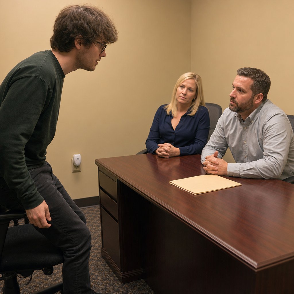 In a cramped HR office, the narrator rises to leave as HR pushes a ‘quiet’ resolution and his phone vibrates with bad news.