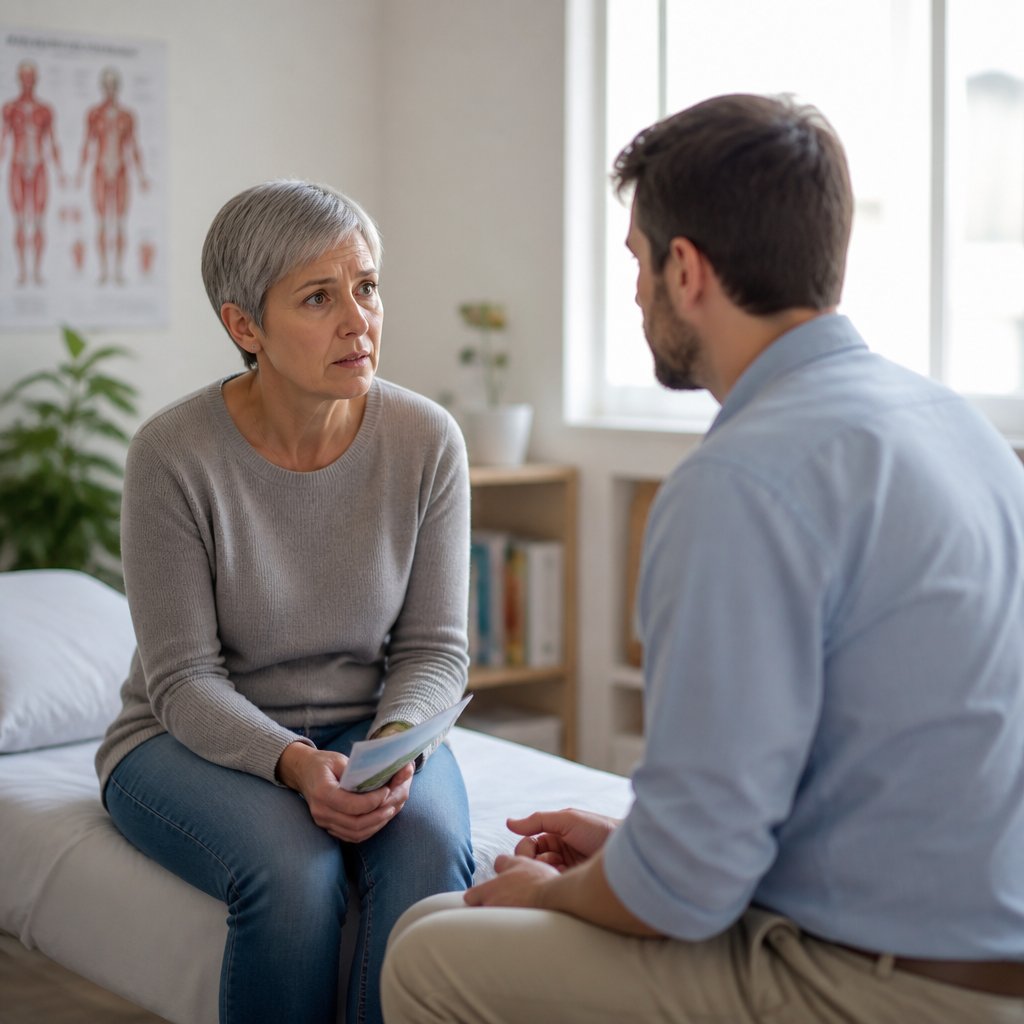 Patient and doctor discussing diagnosis, patient looks doubtful