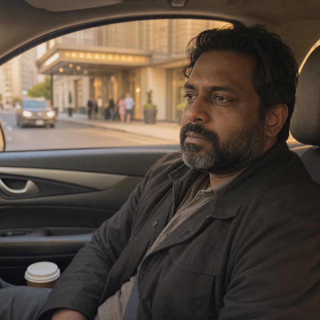 Mara sits in a parked car gripping the wheel, shaken after connecting coordinates to a hotel.